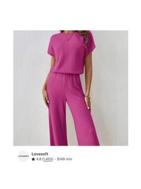 Lovesoft Faire Pink Ribbed Knit Jumpsuit